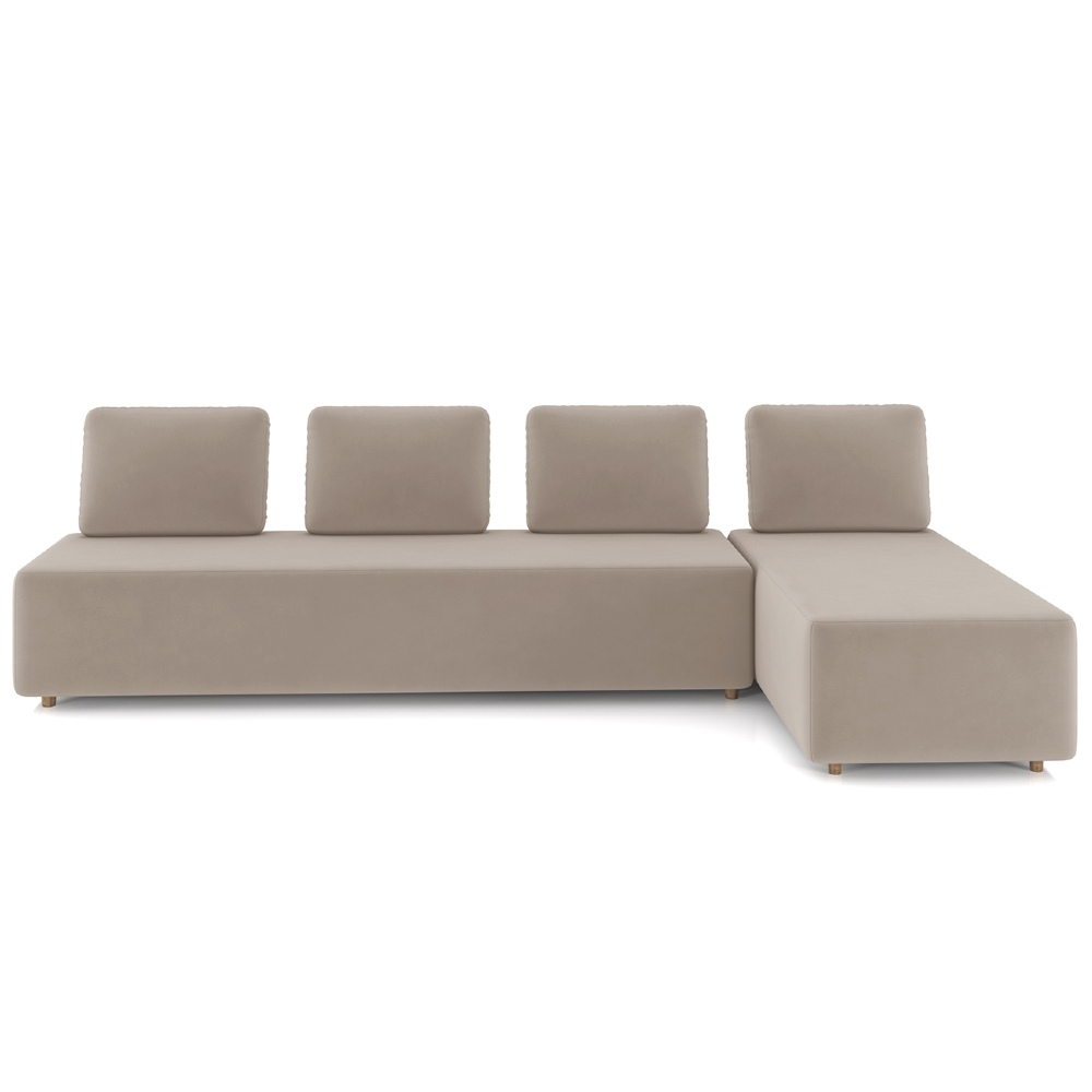 Sofá 4 Lugares Com Chaise 296cm Rovier Veludo Bege Z32      - Mpozenato