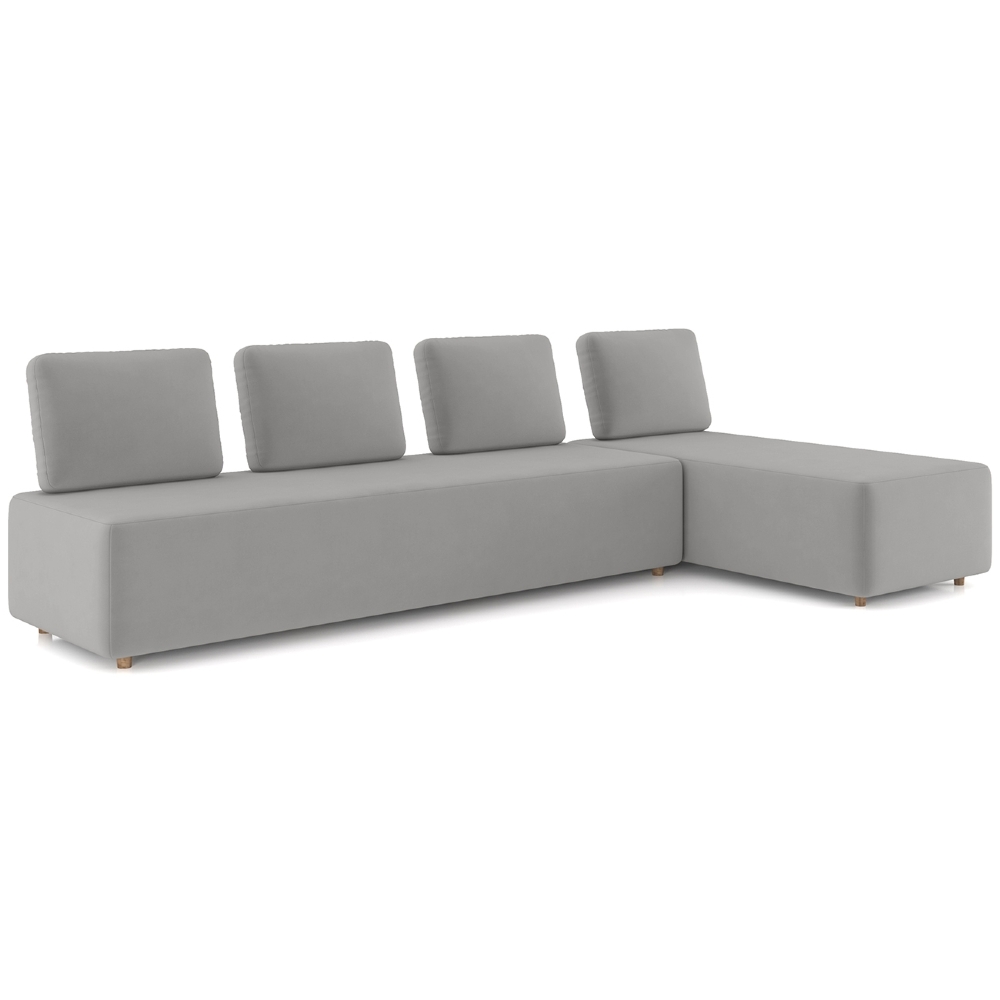 Sofá 4 Lugares Com Chaise 296cm Rovier Veludo Cinza Z32       - Mpozenato