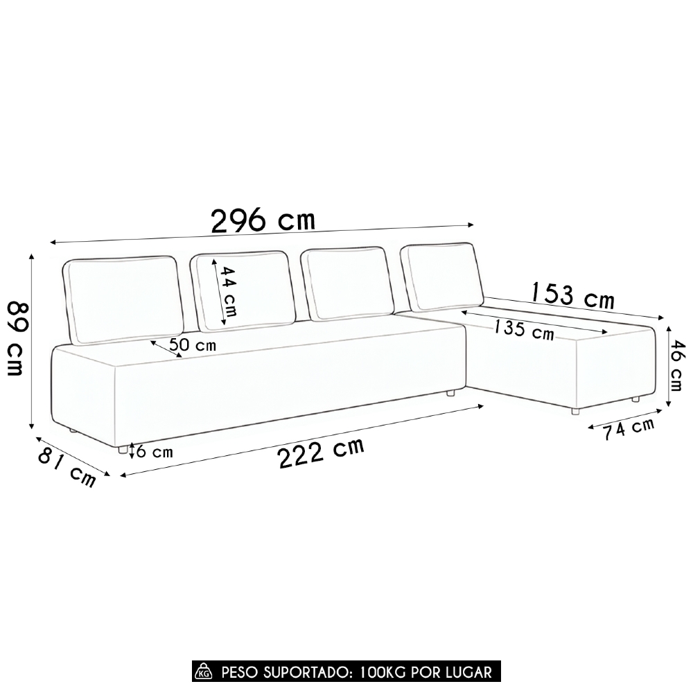 Sofá 4 Lugares Com Chaise 296cm Rovier Veludo Cinza Z32       - Mpozenato