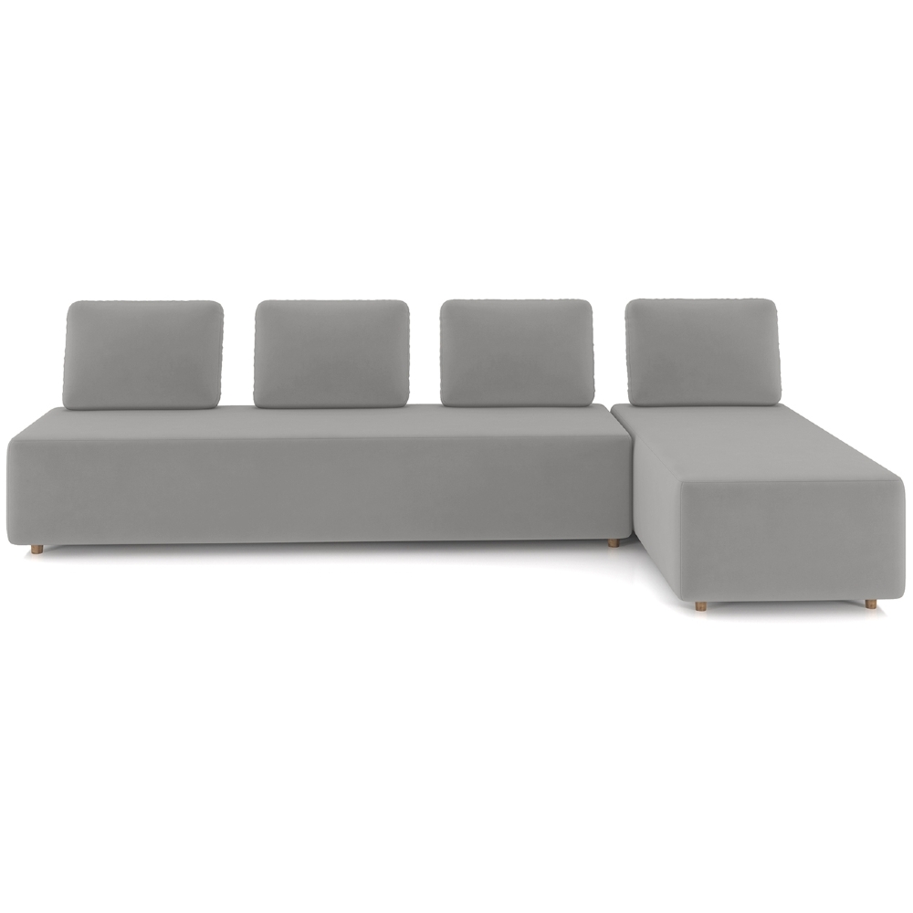 Sofá 4 Lugares Com Chaise 296cm Rovier Veludo Cinza Z32       - Mpozenato