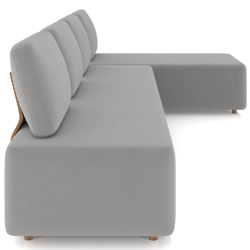 Sofá 4 Lugares Com Chaise 296cm Rovier Veludo Cinza Z32       - Mpozenato