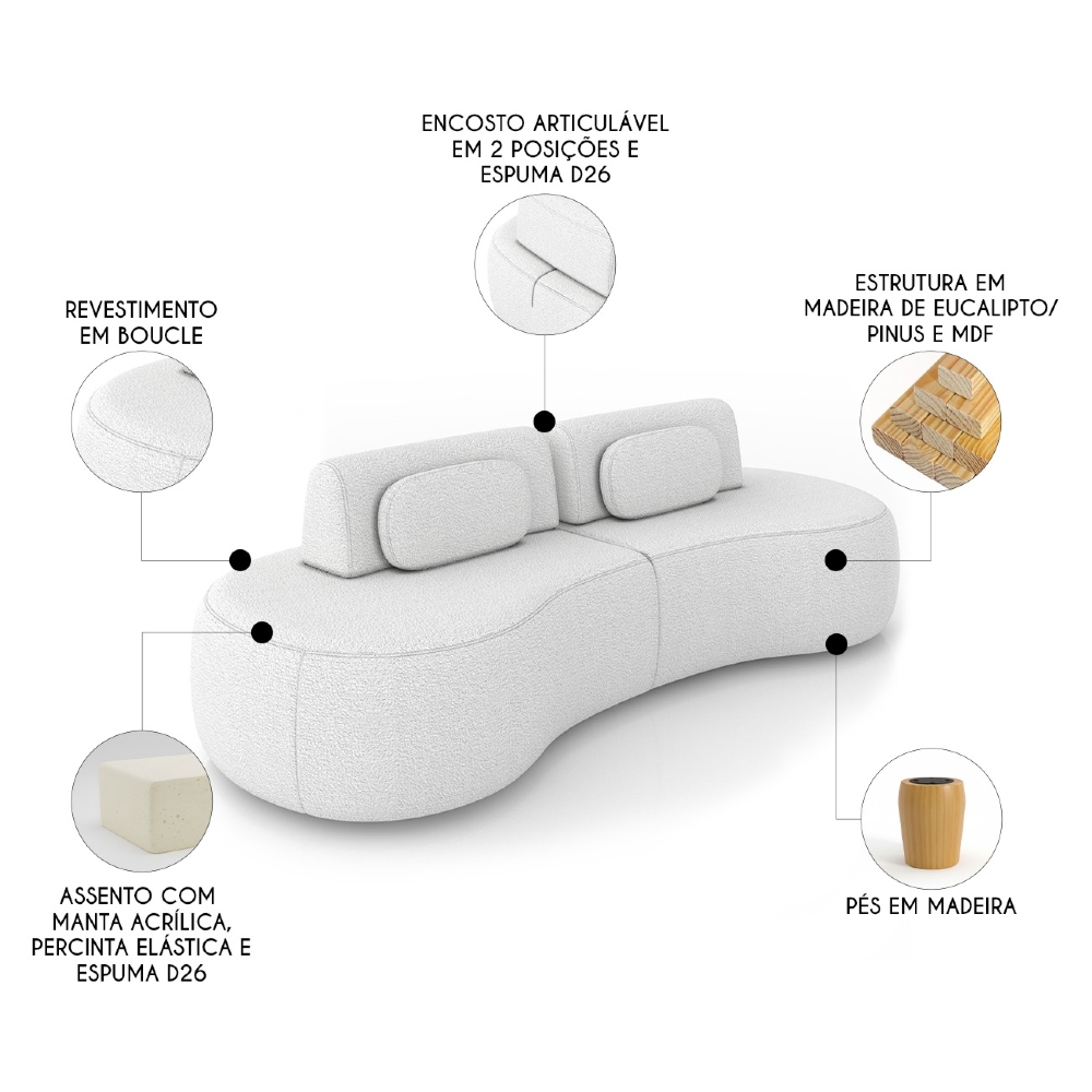 Sofá 4 Lugares 240cm Orgânico Mellanie Boucle Cru Z32 - Mpozenato