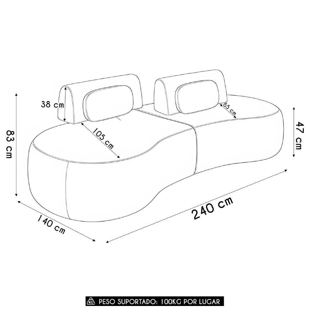Sofá 4 Lugares 240cm Orgânico Mellanie Sintético Preto  Z32 - Mpozenato