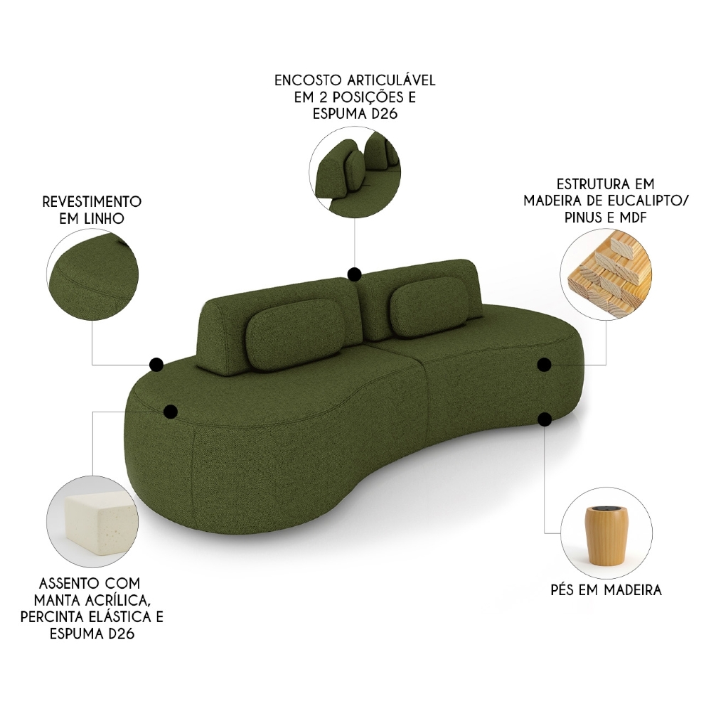 Sofá 4 Lugares 280cm Orgânico Mellanie Linho Verde Z32 - Mpozenato