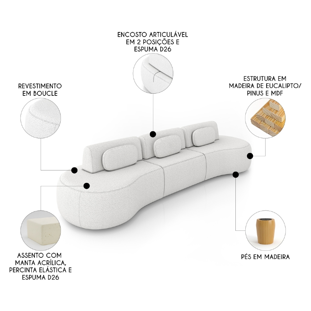 Sofá 4 Lugares 326cm Orgânico Mellanie Boucle Cru Z32 - Mpozenato