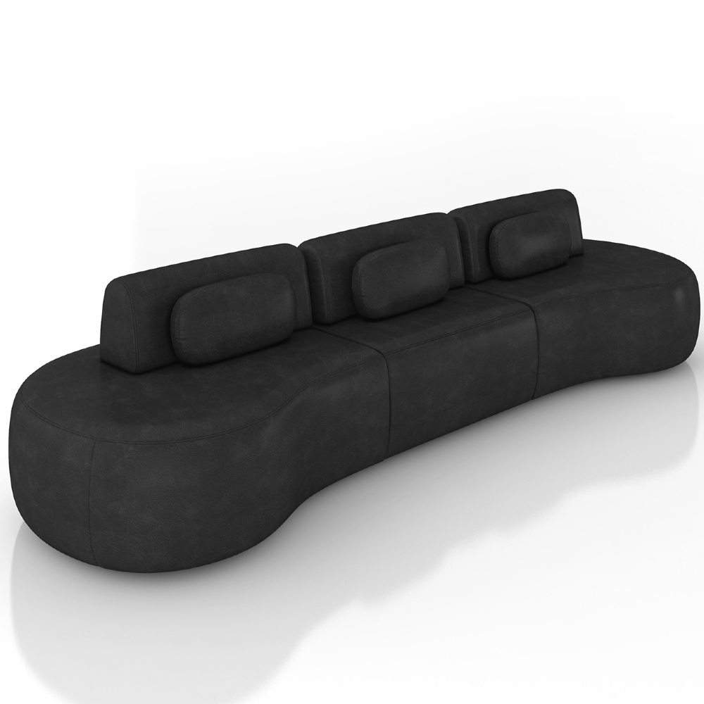 Sofá 4 Lugares 366cm Orgânico Mellanie Sintético Preto Z32 - Mpozenato