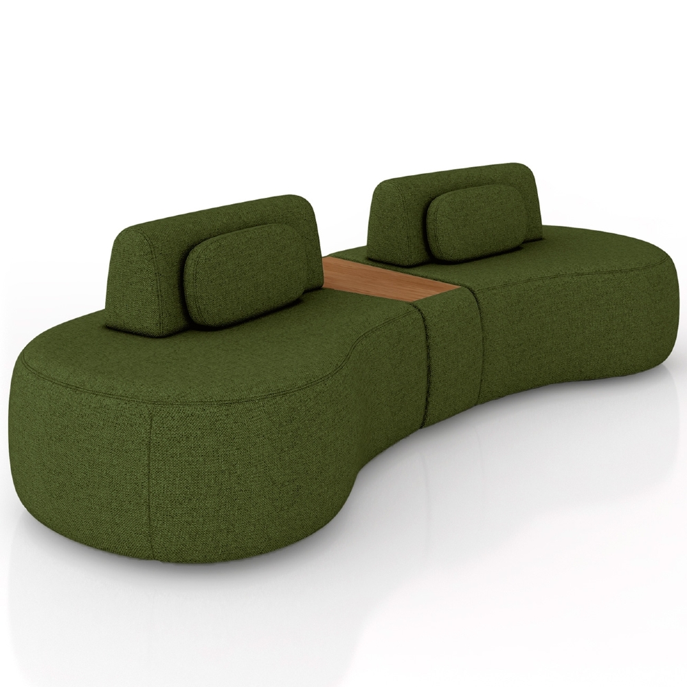 Sofá 4 Lugares 285cm Orgânico Com Mesa Mellanie Linho Verde Z32 - Mpozenato