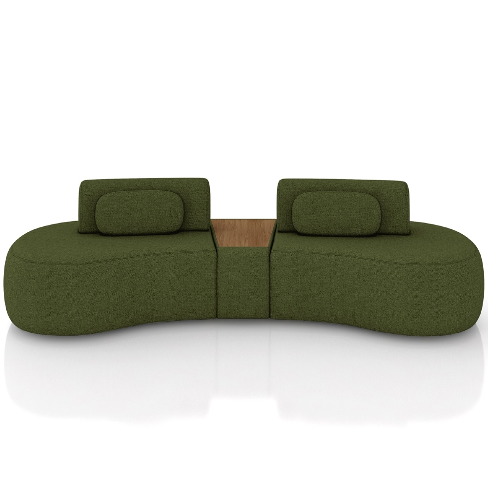 Sofá 4 Lugares 285cm Orgânico Com Mesa Mellanie Linho Verde Z32 - Mpozenato