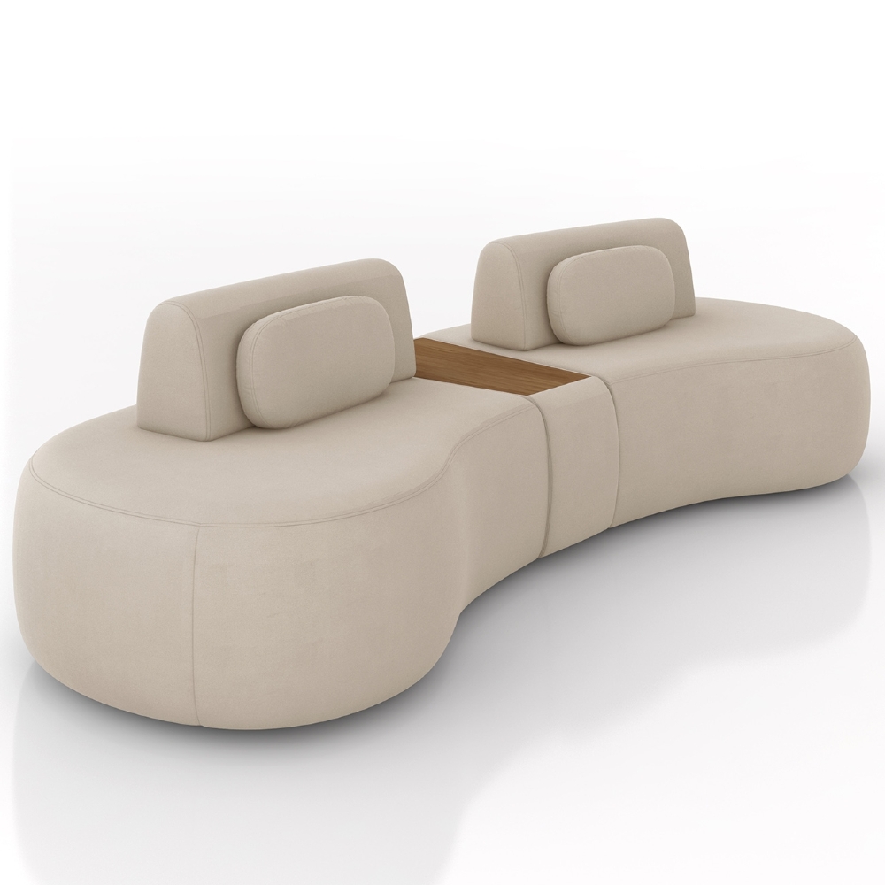 Sofá 4 Lugares 285cm Orgânico Com Mesa Mellanie Veludo Bege Z32 - Mpozenato