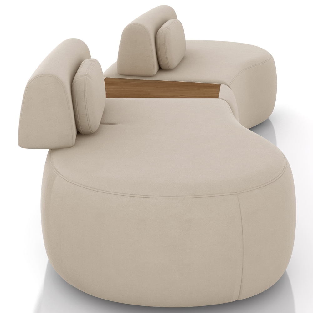 Sofá 4 Lugares 285cm Orgânico Com Mesa Mellanie Veludo Bege Z32 - Mpozenato