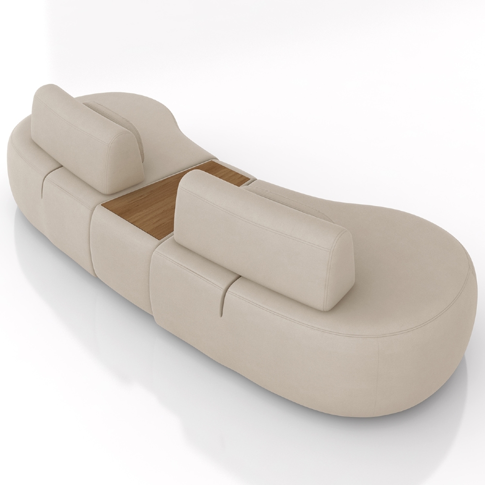 Sofá 4 Lugares 285cm Orgânico Com Mesa Mellanie Veludo Bege Z32 - Mpozenato