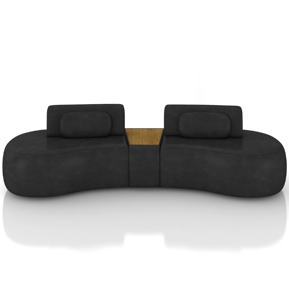 Sofá 4 Lugares 285cm Orgânico Com Mesa Mellanie Sintético Preto Z32 - Mpozenato