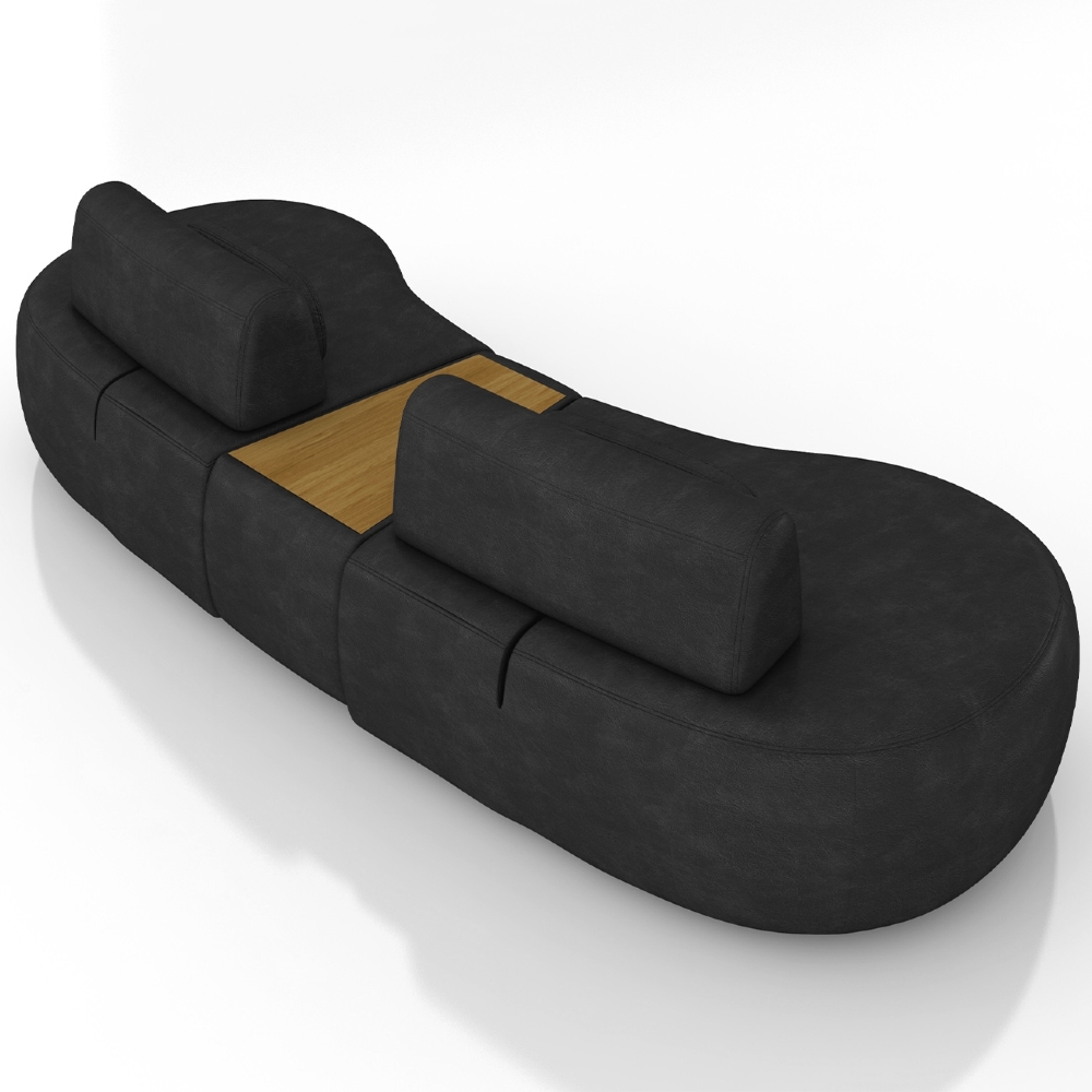 Sofá 4 Lugares 285cm Orgânico Com Mesa Mellanie Sintético Preto Z32 - Mpozenato