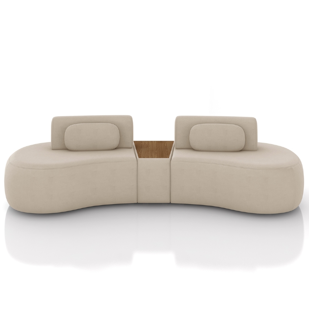 Sofá 4 Lugares 325cm Orgânico Com Mesa Mellanie Veludo Bege Z32 - Mpozenato