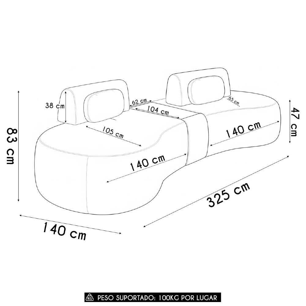 Sofá 4 Lugares 325cm Orgânico Com Mesa Mellanie Veludo Bege Z32 - Mpozenato