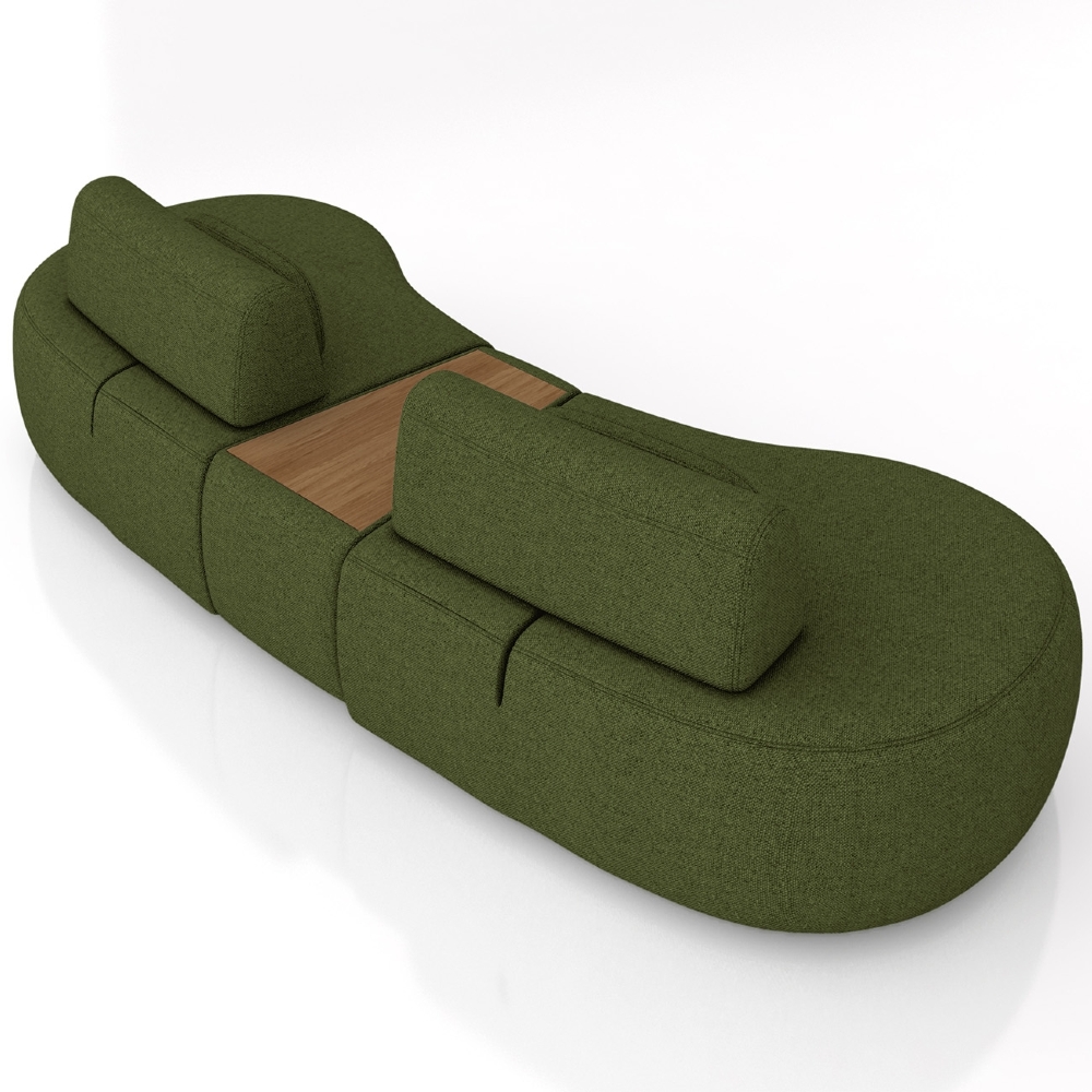 Sofá 4 Lugares 325cm Orgânico Com Mesa Mellanie Linho Verde Z32 - Mpozenato