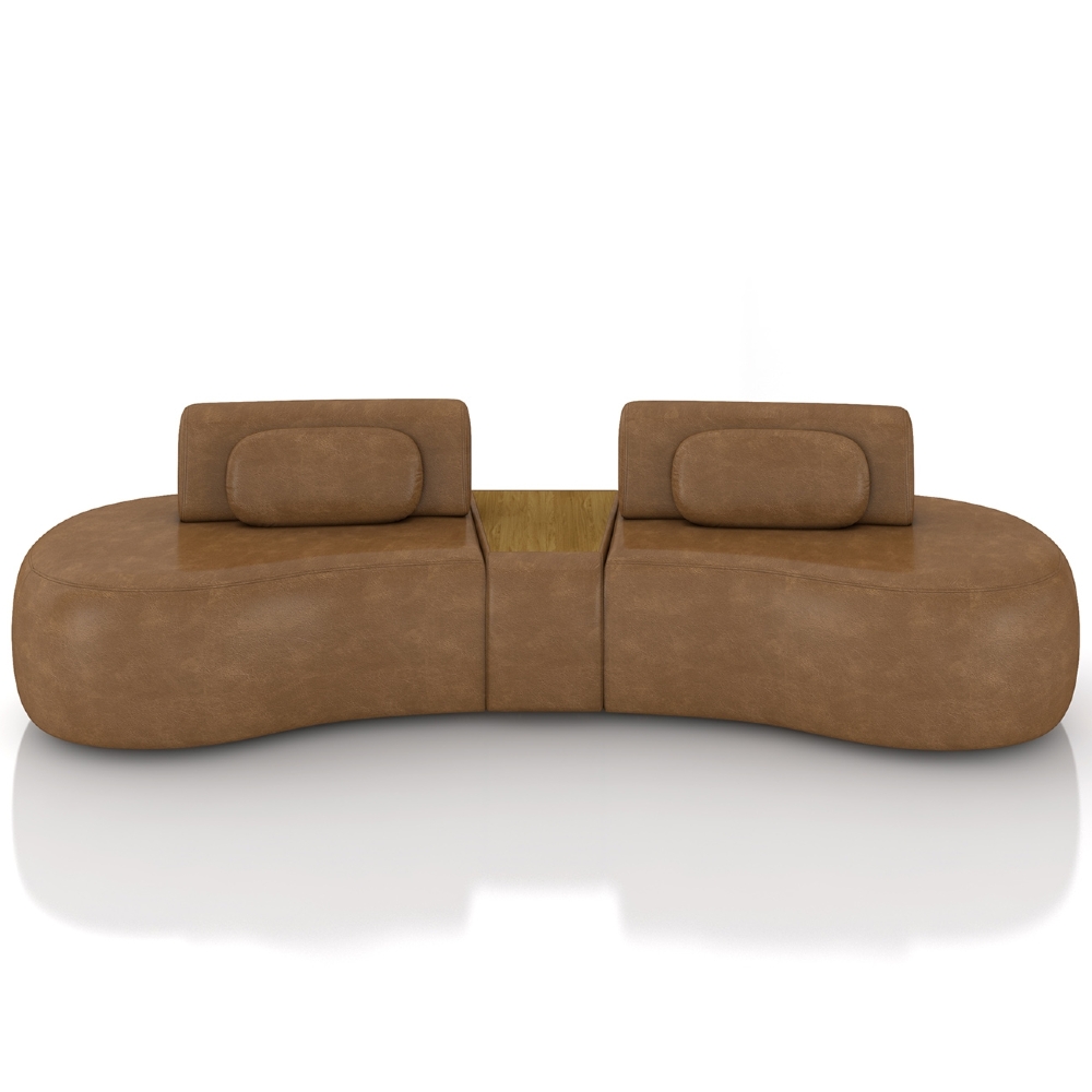 Sofá 4 Lugares 325cm Orgânico Com Mesa Mellanie Sintético Caramelo Z32 - Mpozenato