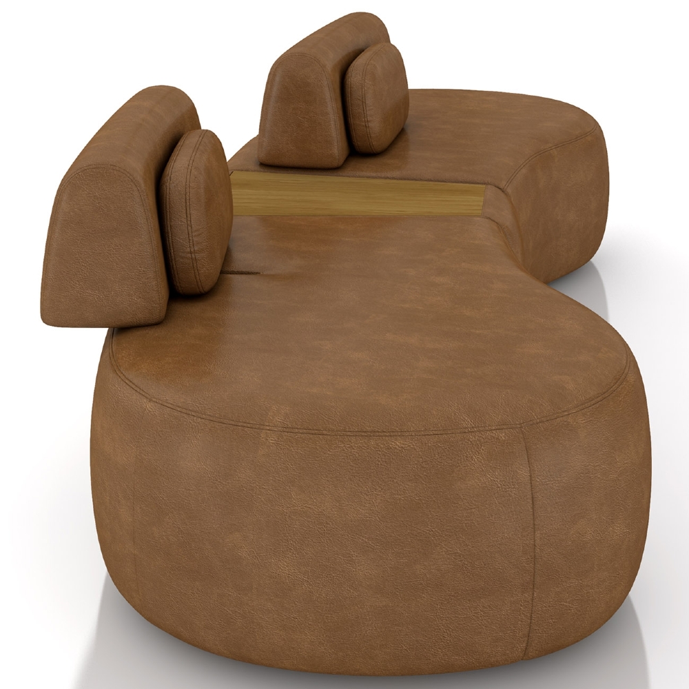 Sofá 4 Lugares 325cm Orgânico Com Mesa Mellanie Sintético Caramelo Z32 - Mpozenato