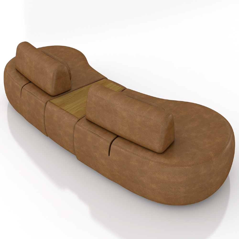 Sofá 4 Lugares 325cm Orgânico Com Mesa Mellanie Sintético Caramelo Z32 - Mpozenato