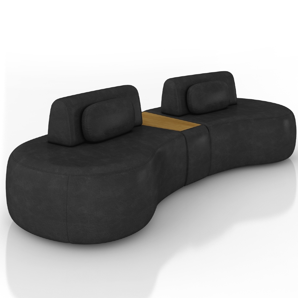 Sofá 4 Lugares 325cm Orgânico Com Mesa Mellanie Sintético Preto Z32 - Mpozenato