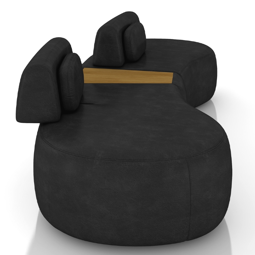 Sofá 4 Lugares 325cm Orgânico Com Mesa Mellanie Sintético Preto Z32 - Mpozenato