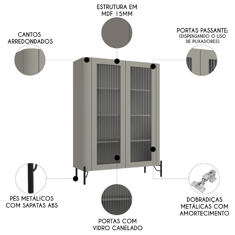 Armário de Cozinha Cristaleira 99cm Blen Grigio/Preto I06 - Mpozenato