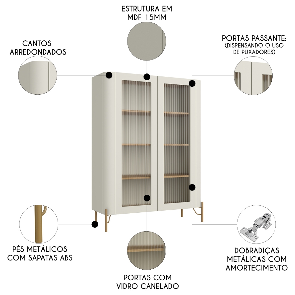 Armário de Cozinha Cristaleira 99cm Blen Louro/Luna/Dourado I06 - Mpozenato