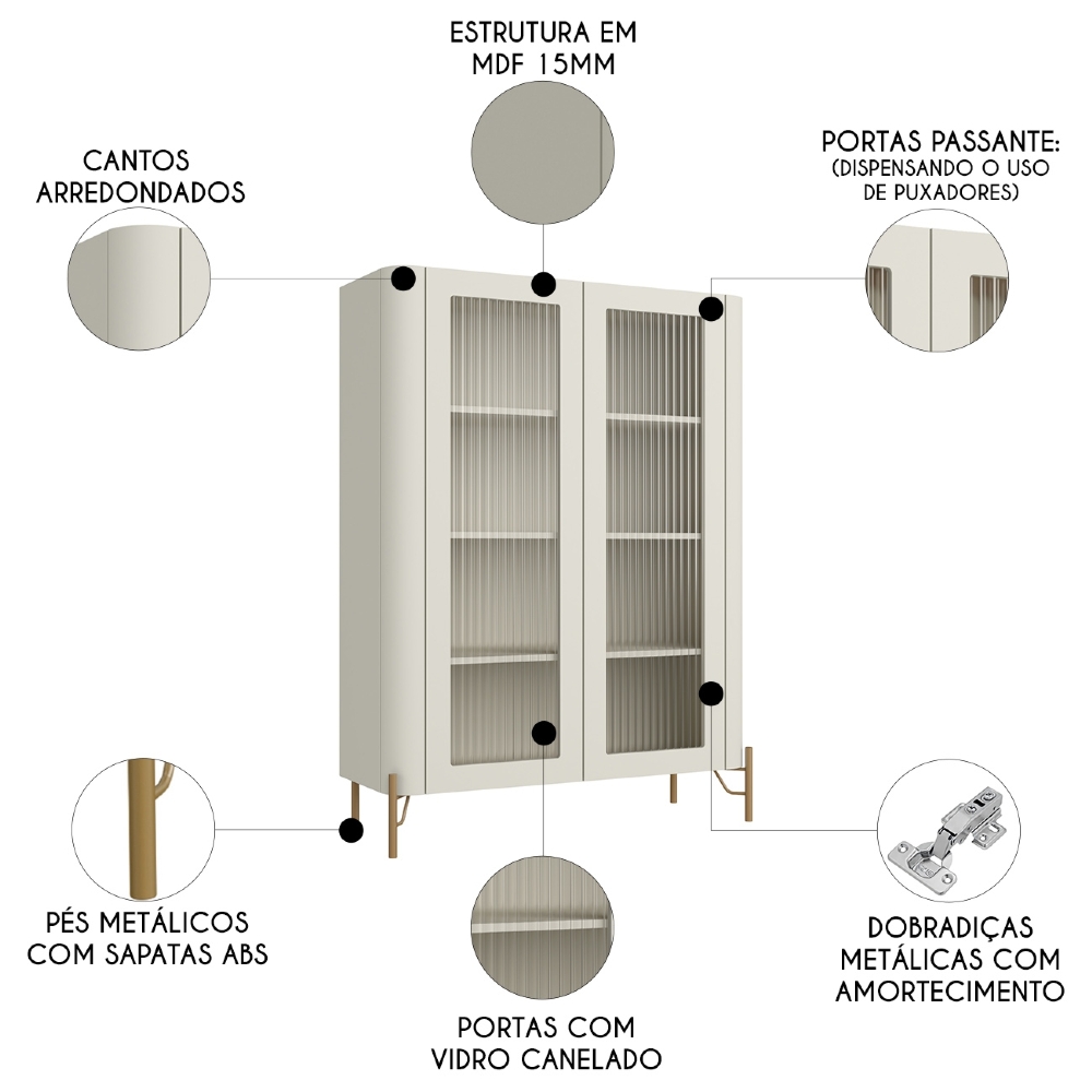Armário de Cozinha Cristaleira 99cm Blen Luna/Dourado I06 - Mpozenato