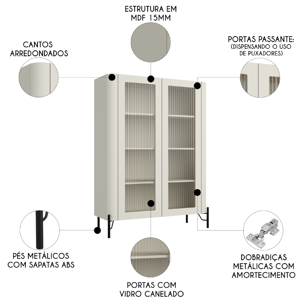 Armário de Cozinha Cristaleira 99cm Blen Luna/Preto I06 - Mpozenato