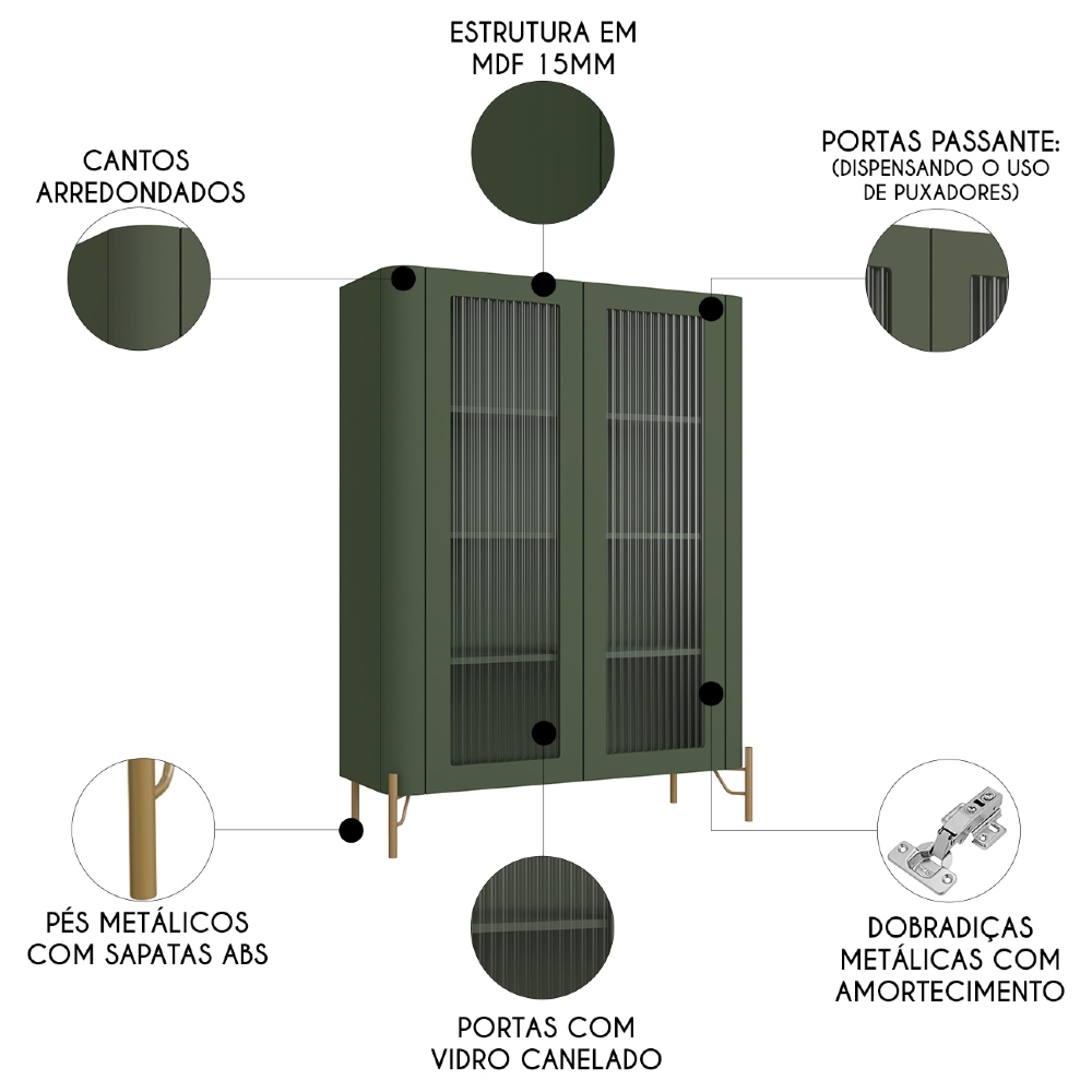 Armário de Cozinha Cristaleira 99cm Blen Musgo/Dourado I06 - Mpozenato