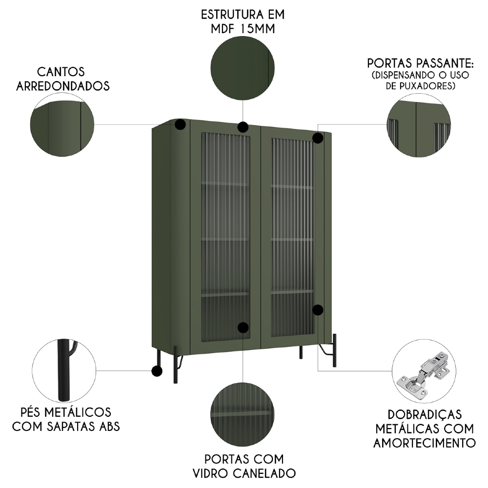 Armário de Cozinha Cristaleira 99cm Blen Musgo/Preto I06 - Mpozenato