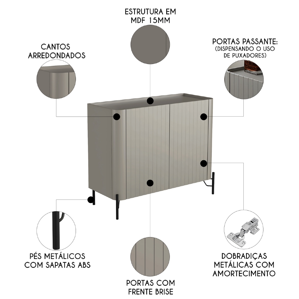 Buffet Aparador 99cm 2 Portas Brise Blen Grigio/Preto I06 - Mpozenato