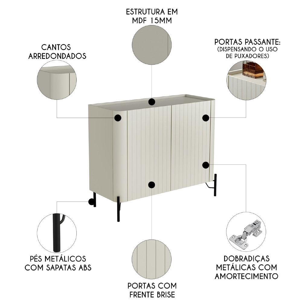 Buffet Aparador 99cm 2 Portas Brise Blen Luna/Preto I06 - Mpozenato