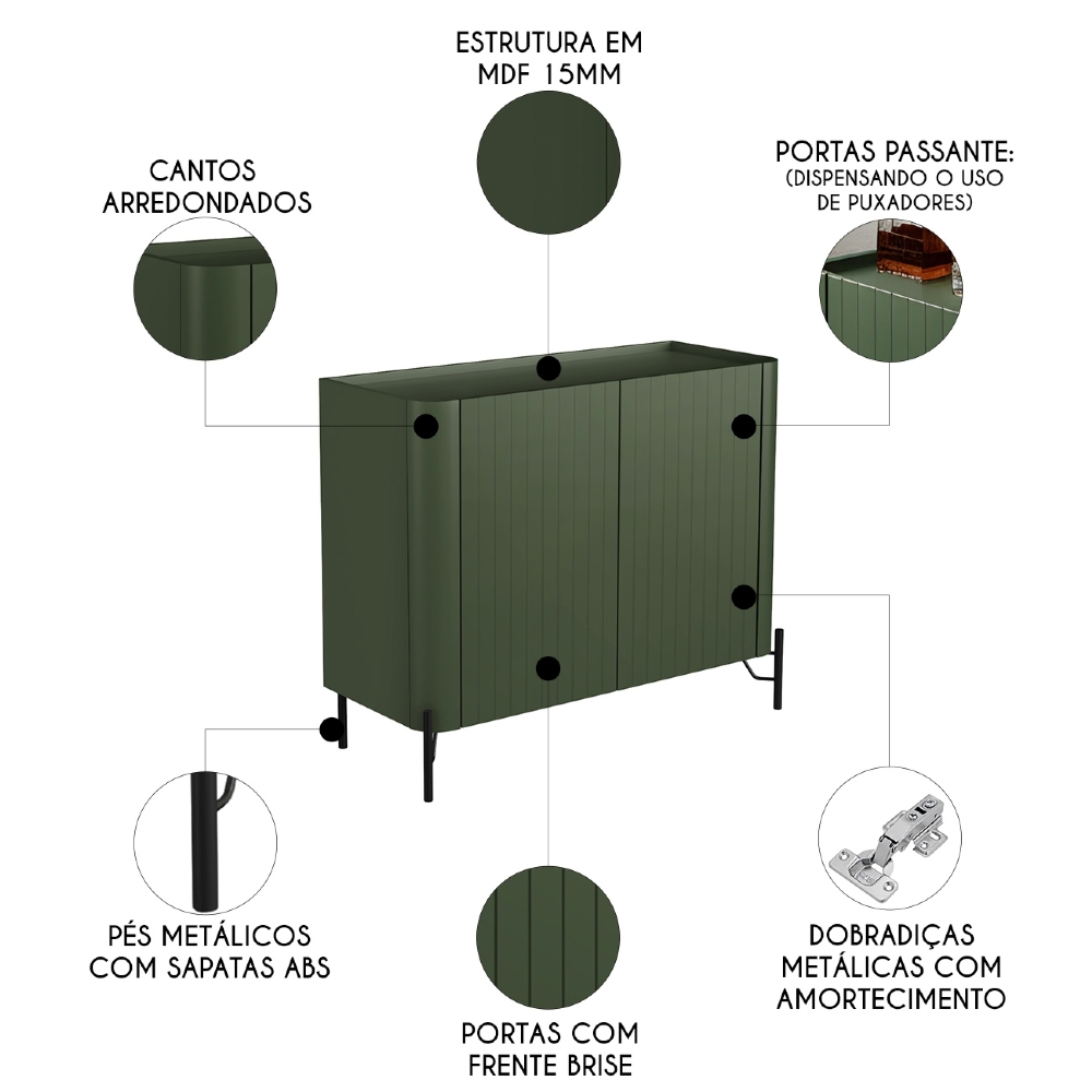 Buffet Aparador 99cm 2 Portas Brise Blen Musgo/Preto I06 - Mpozenato