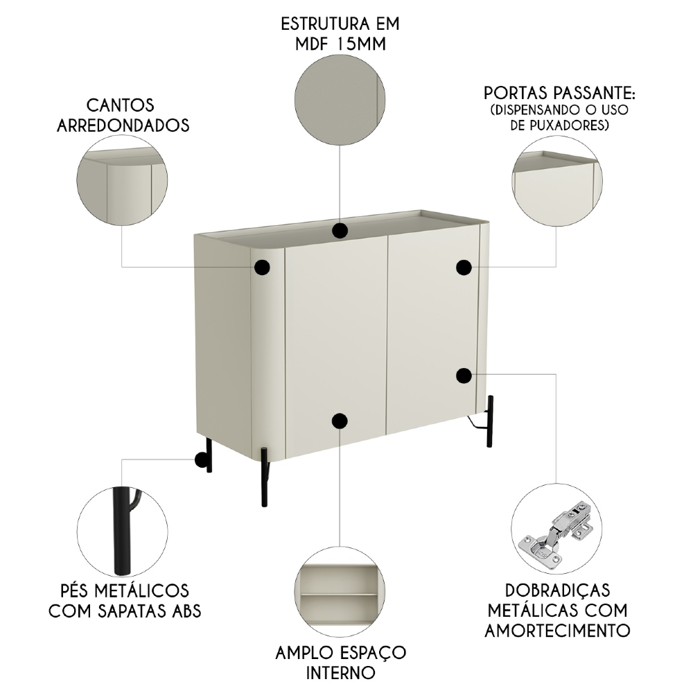 Buffet Aparador 99cm 2 Portas Lisas Blen Luna/Preto I06 - Mpozenato