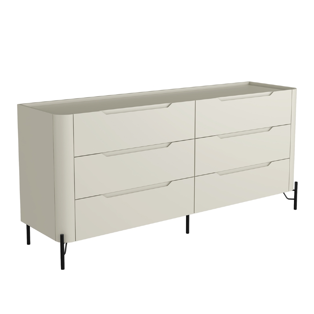 Cômoda Quarto 178cm Casal 6 Gavetas Blen Luna/Preto I06 - Mpozenato