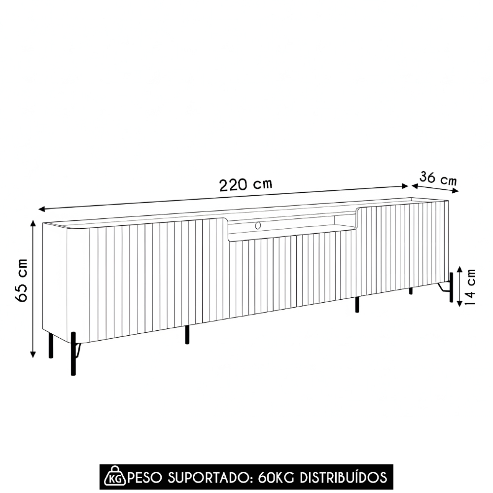 Rack TV 75 Pol 220cm 4 Portas Brise Blen Luna/Dourado I06 - Mpozenato