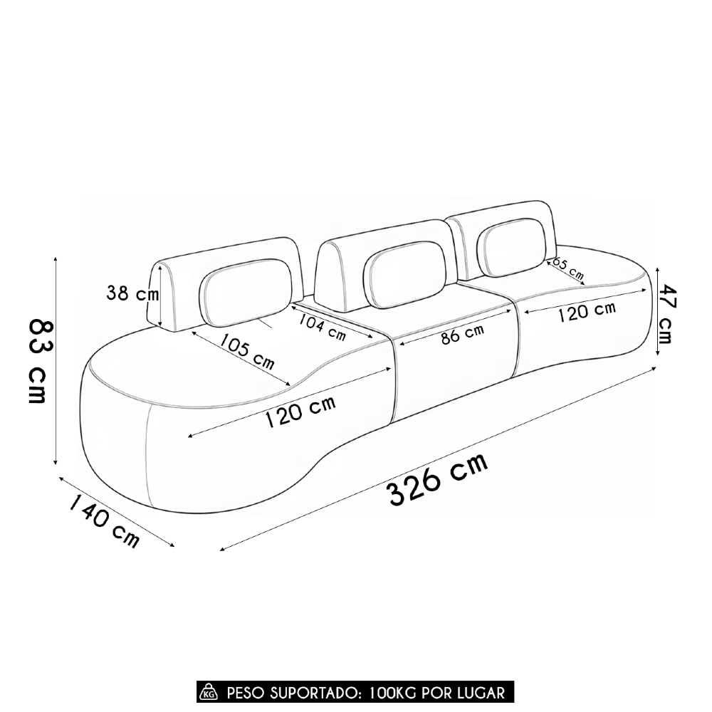 Sofá 4 Lugares 326cm Orgânico Mellanie Veludo Bege Z32 - Mpozenato