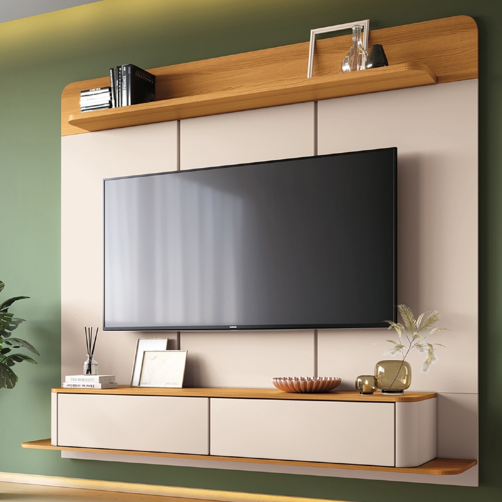 Painel TV 70 Pol 180cm Bancada Suspensa Gava H01 Off/Cinamomo - Mpozenato