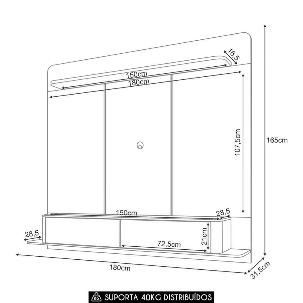 Painel TV 70 Pol 180cm Bancada Suspensa Gava H01 Off/Cinamomo - Mpozenato