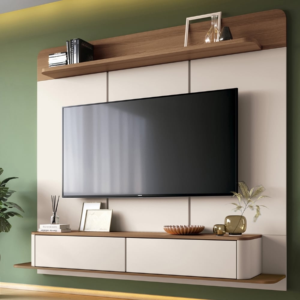 Painel TV 70 Pol 180cm Bancada Suspensa Gava H01 Off/Castanho - Mpozenato