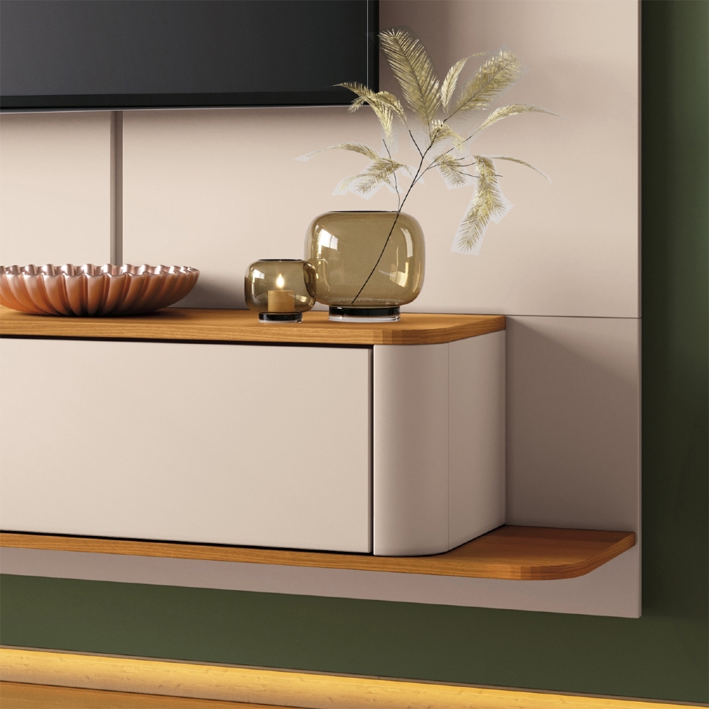 Painel TV 70 Pol 180cm Bancada Suspensa Galax Off/Cinamomo - HB Móveis