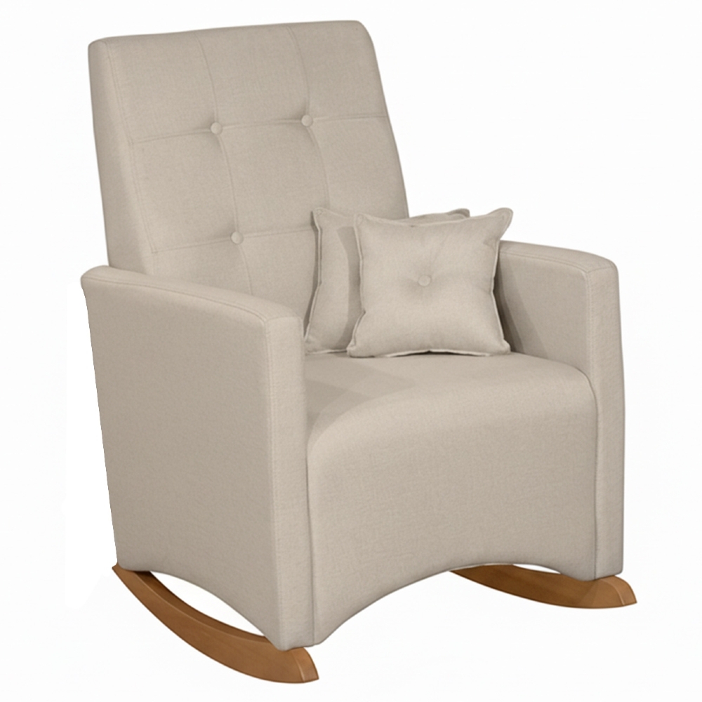 Poltrona Amamentação Base Madeira Balanço Lola Linho Bege F03 - Mpozenato