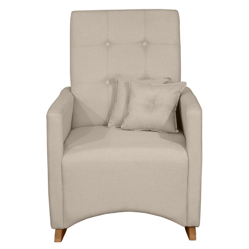 Poltrona Amamentação Base Madeira Balanço Lola Linho Bege F03 - Mpozenato