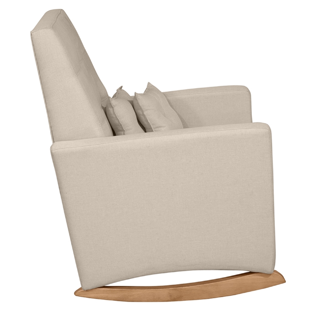 Poltrona Amamentação Base Madeira Balanço Lola Linho Bege F03 - Mpozenato