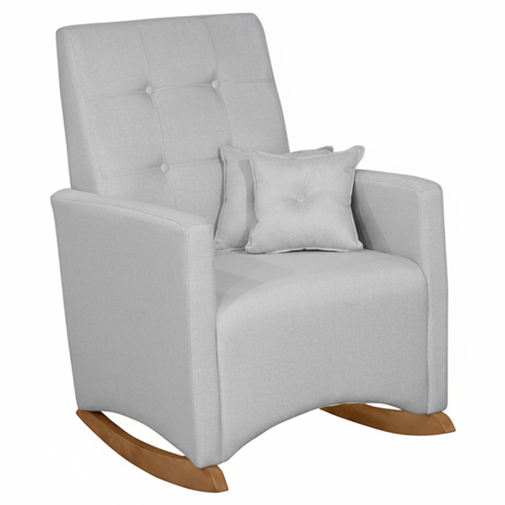 Poltrona Amamentação Base Madeira Balanço Lola Linho Cinza F03 - Mpozenato