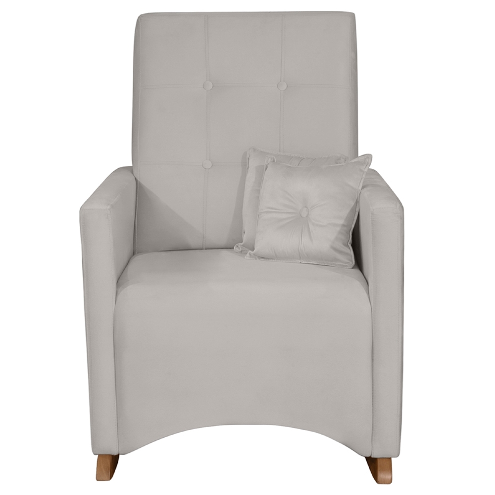 Poltrona Amamentação Base Madeira Balanço Lola Veludo Cinza F03 - Mpozenato