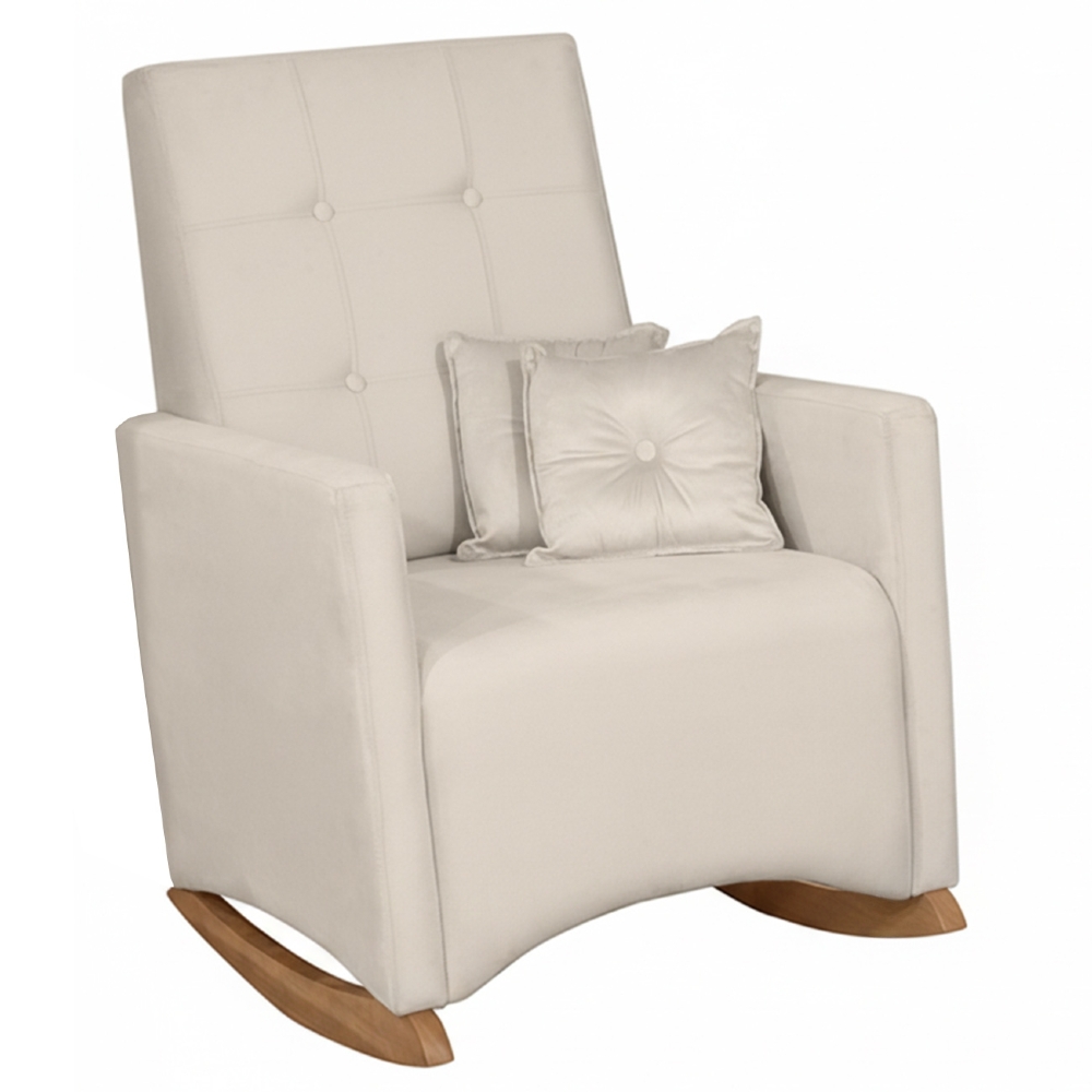 Poltrona Amamentação Base Madeira Balanço Lola Veludo Off F03 - Mpozenato