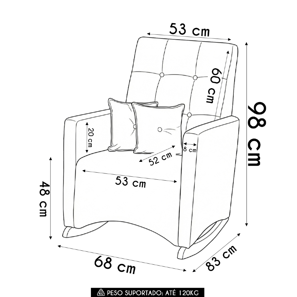 Poltrona Amamentação Base Madeira Balanço Lola Veludo Off F03 - Mpozenato