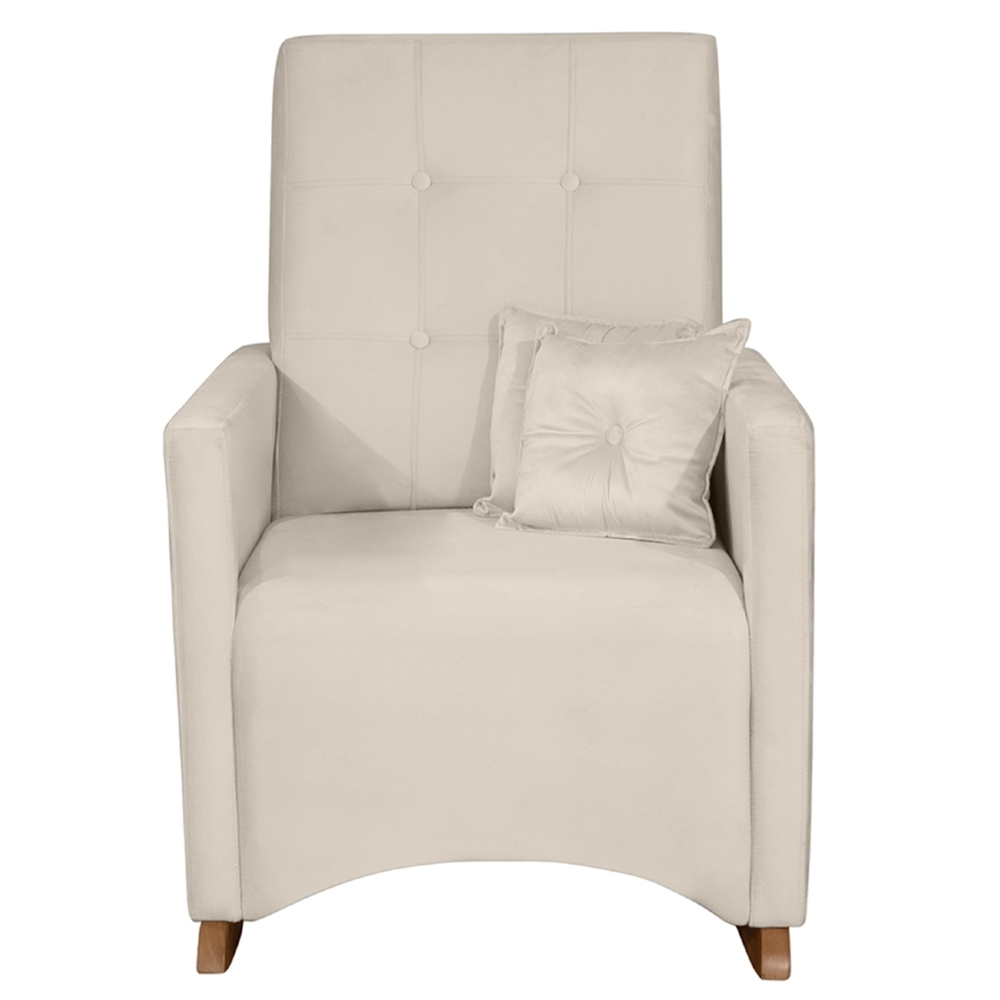 Poltrona Amamentação Base Madeira Balanço Lola Veludo Off F03 - Mpozenato